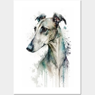 Greyhound or Grayhound Dog Watercolor Portrait Posters and Art